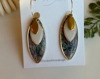 Stained Glass Layered Marquise Drops  | Polymer Clay Handmade Statement Earrings OOAK