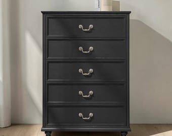 Black Farmhouse 5 Drawer Dresser, Rustic Bedroom Storage Chest