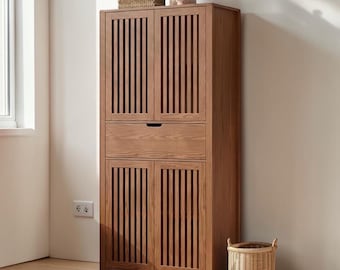 Tall Farmhouse Storage Cabinet Rustic Pantry Organizer Shelves Drawer Furniture