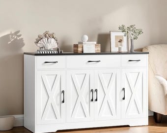 Farmhouse Buffet Sideboard Cabinet with Drawers and Adjustable Storage Shelves