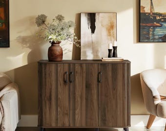 Mid Century Buffet Cabinet Walnut Coffee Bar Sideboard Storage Console Table