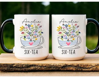 Six Tea Mug, 60th Birthday Mug, Personalized Gift For 60th Birthday Grandma Mom,Sixty Gift Sassy Classy 60th Floral Chapter Sixty Turning 60