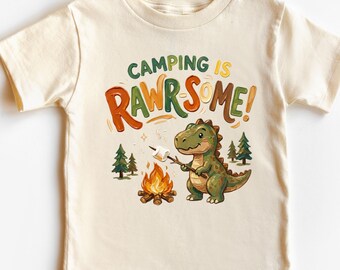 Funny Camping T-Shirt, Kids Camping Dinosaur T-Shirt, Family Camping Trip Shirt, Boys Adventure Shirt, Dinosaur Camping Toddler T-Shirt