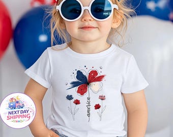 Floral America T-Shirt, Fourth Of July Toddler Shirt, Floral USA Shirt, Independence Day Gift, Floral 4th of July Kids Shirt