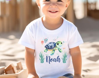 Custom Name Turtle T-Shirt, Beach Vacay Shirts, Personalized Sea Turtle Kids Shirt, Custom Ocean Animal Toddler Tee, Summer T-Shirt