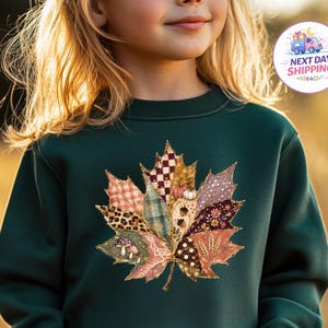 Fall Leaf Patchwork Sweatshirt, Patchwork Autumn Shirt, Cozy Fall Season Toddler Sweater, Thanksgiving Gift For Kids