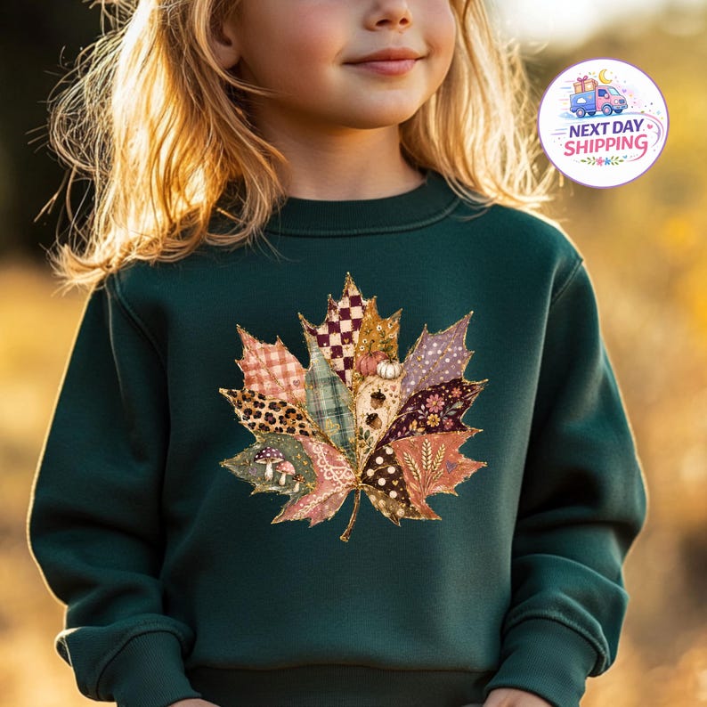 Fall Leaf Patchwork Sweatshirt, Patchwork Autumn Shirt, Cozy Fall Season Toddler Sweater, Thanksgiving Gift For Kids imagen 1