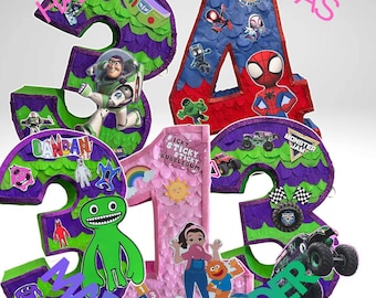 Numéro Pinata personnalisé - Décoration de fête à thème avec personnages
