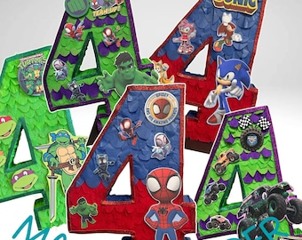 Pinata à chiffres personnalisée - Décoration de fête à thème avec personnages