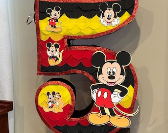 Pinata chiffre Mickey Mouse – Décoration de fête d'anniversaire faite main