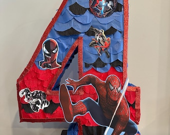 Pinata chiffre venin Spiderman : décoration de fête d'anniversaire faite main