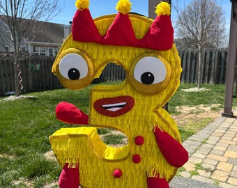 Numéro 3 Pinata jaune fait main - Pinatas numériques personnalisées