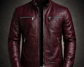 Men's Dark Red / Burgandy Leather Jacket – Vintage Style