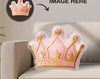 Personalized Pink Crown Shape Pillow, Custom Name Royal Princess Cute Plush Pillow, Fairy Tale Castle Throw Pillow, Gift For Daughter