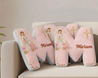 Personalized Virgin Mary Letter Pillow with Name Mother Mary initials Pillow of our lady Home Decor Religious Gift Catholic Gift for Women