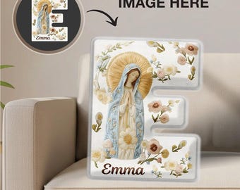 Personalized Virgin Mary Letter Pillow with Name Mother Mary initials Pillow of our lady Home Decor Religious Gift Catholic Gift for Women