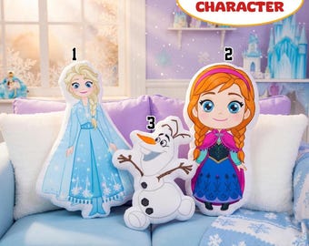 Frozen Character Pillow, Elsa Anna Olaf Shaped Cushion, Cute Cartoon Plush Pillow, Princess Room Decor Gift, Inspired Throw Pillow