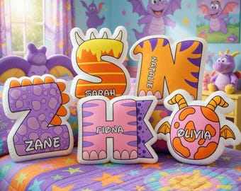 Personalized Figment Pillow, Custom Disneylandland Figment Letter Pillow, Epcot Imagination Dragon Cushion, Name Pillow Gift, Alphabet Plush