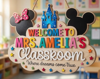 Disney Classroom Sign, Custom Teacher Door Decor, Wood Hanging Sign, Teacher Appreciation Gift, School Decor, Disney Gift, Wall Art
