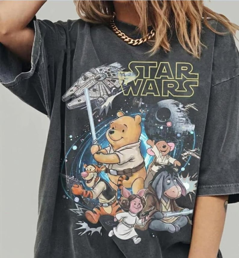 Vintage Retro Winnie The Pooh Star Wars shirt, May The Force be with you Galaxy's Edge Disneyland World Disneyland family matching shirts Bild 1