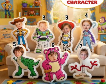 Custom Photo Character Pillow, Personalized Face Pillow Toy Story Inspired, Disneylandland Toy Story Pillow Gift, Woody Buzz Jessie Costume