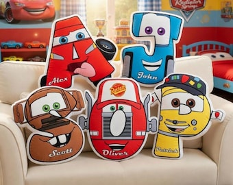 Personalized Cars Alphabet Pillow, Custom Lightning McQueen Mater Letter Cushion, Pixar Name Pillow Decor, Birthday Gift Sofa Room