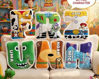 Personalized Disneylandland Toy Story Pillow, Custom Letter Name Cushion, Woody Buzz Alphabet Plush,Nursery Room Decor