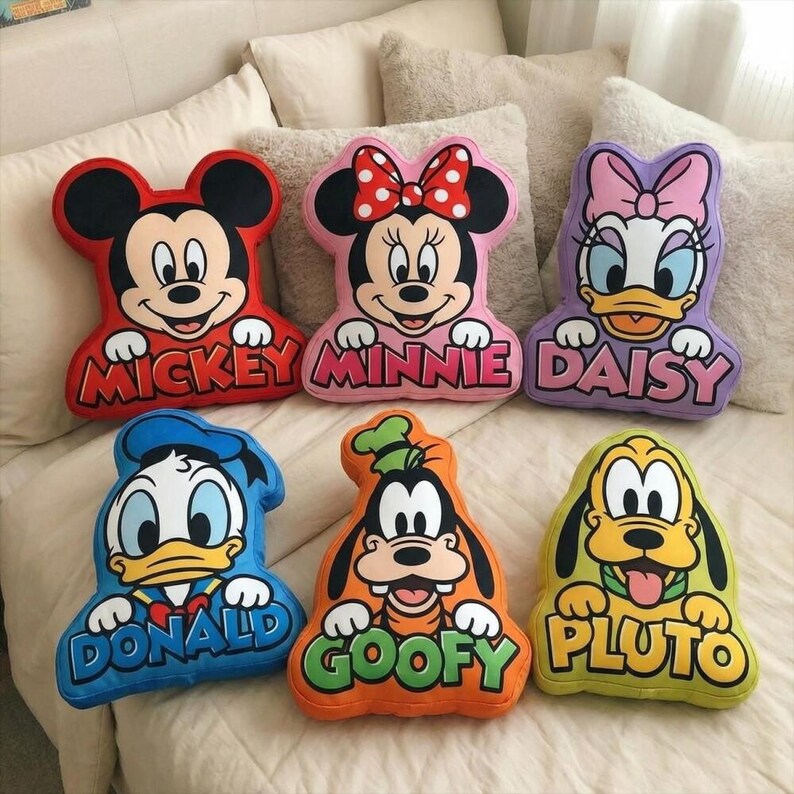 Mickey Minnie Birthday Plush Pillow, Disney Birthday Party Decor, Mickey Mouse Plush Gift, Minnie Mouse Cushion, Disney Kids Birthday Gift image 1