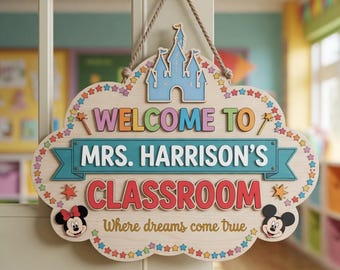 Disney Classroom Sign, Custom Teacher Door Decor, Wood Hanging Sign, Teacher Appreciation, School Decor, Disney Gift, Wall Art