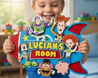Personalisierte Toy Story Rocket Namen Zeichen, benutzerdefinierte Raum Wand Dekor, Woody Buzz Lightjahre Kinderzimmer Kunst, Toy Story Geburtstagsgeschenk für Jungen