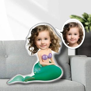 Custom Face Ariel Princess Pillow,Personalized Your Face Photo Gift, Disneyland The Little Mermaid Doll, Birthday Anniversary Valentine Gift image 1