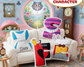 Personalized Alice In Wonderland Letter Pillow, Custom Alphabet Cushion, Cheshire Cat Initial Plush, Name Pillow Gift, Nursery Room Decor