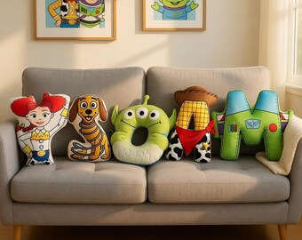 Custom Toy Story Name Letter Pillow, Personalized Disneyland Pillow for Kids, Woody Buzz Nursery Baby Shower Gift