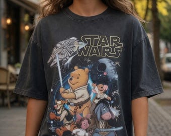 Camiseta vintage retro de Winnie the Pooh y Star Wars, Que la Fuerza te acompañe, Galaxy's Edge, Disneyland World, camisetas familiares a juego de Disneyland