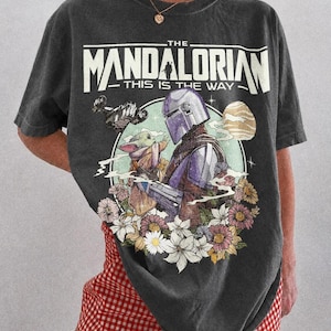 Retro Mandalorian and Grogu Shirt, Star Wars Mando Shirt, Baby Yoda Shirt, This Is The Way Tee, Magic Kingdom Shirt, Disney Family Trip Tee image 1