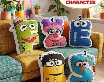 Personalized Alphabet Pillow, Custom Letter Name Cushion Muppets Character Plush Pillow Kermit Fozzie Cookie Monster Zoe Elmo Decor