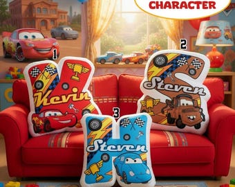 Custom Disneylandland Cars Pillow, Personalized Lightning McQueen Cushion, Pixar Cars Decor, Name Racing Car Pillow