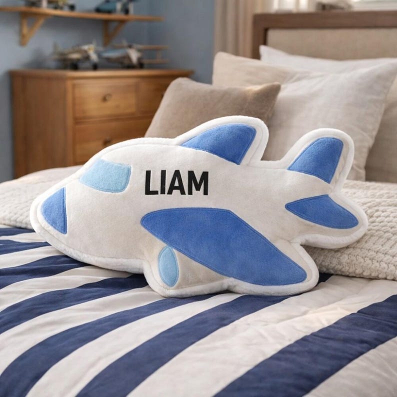 Personalized Airplane Pillow, Nursery Decor, Custom Name Cushion, Airplane Pillow, Airplane Name Plush, Gift for boys, Birthday gifts image 2