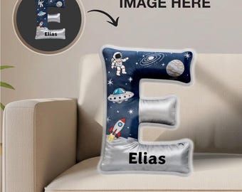 Personalized Space Alphabet Shape Pillow, Custom Name Space Travel Cute Plush Pillow, Universe Astronault Pillow, Gift For Son