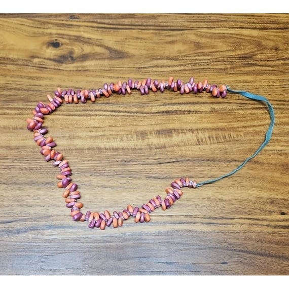 Vintage Colorful Dyed Corn Maize Necklace Orange & Maroon Suede  Native American
