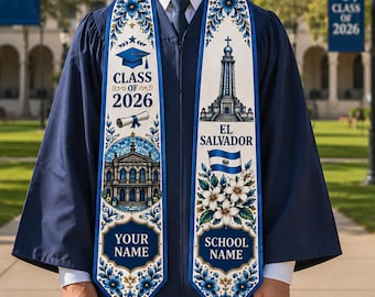 Personalized El Salvador Graduation Stole 2026, Custom Name & School Satin Graduation Sash, Senior Keepsake Gift