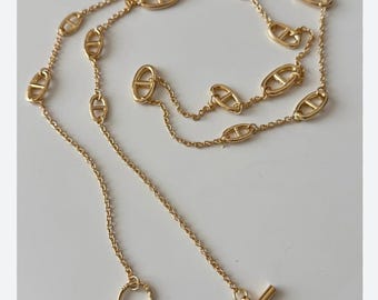 Halskette aus Edelstahl, lange Halskette, 18 Karat vergoldet, trendige Halskette, maritimes Mesh