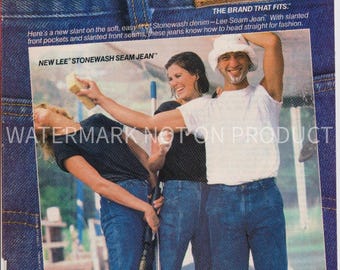 1984 Stonewash Lee Jeans Print Ad, Vintage Fashion Print, Ready to Frame Wall Art