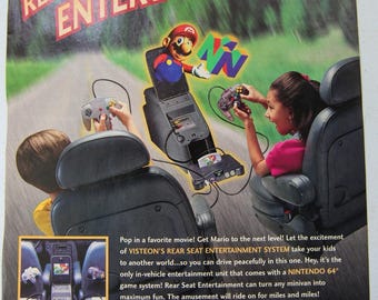 Vintage Visteon Rear Seat Entertainment Print Ad: Nintendo 64 Gaming Wall Art