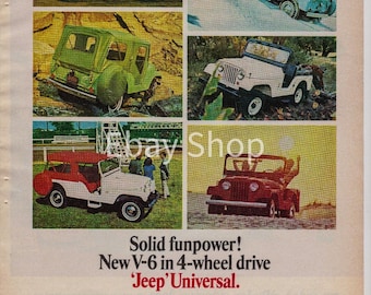 Vintage Kaiser Jeep Universal V6 Print Ad: CJ5 4x4 Off Road SUV Wall Art