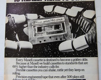 Vintage 1983 Maxell Cassette Tape Print Ad: Rock N Roll Wall Art