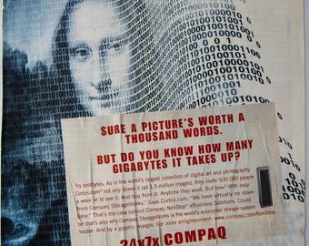 1999 Compaq Mona Lisa Print Ad Retro Tech Wall Art Y2K Computer Advertising Decor