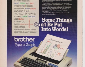 1984 Brother Type-a-Graph Print Ad Electronic Typewriter Graph Wall Art to Frame Technology Vintage