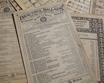 Antique 1900s Sheet Music Paper Ephemera Vintage Hymn & Choir Pages Junk Journal 18 Sheets
