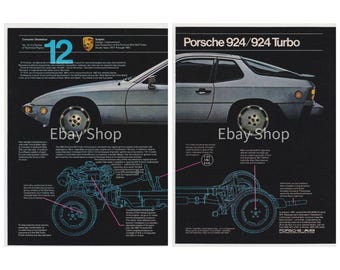 1981 Porsche 924 Turbo Original Print Ad: Technical Illustration Wall Art